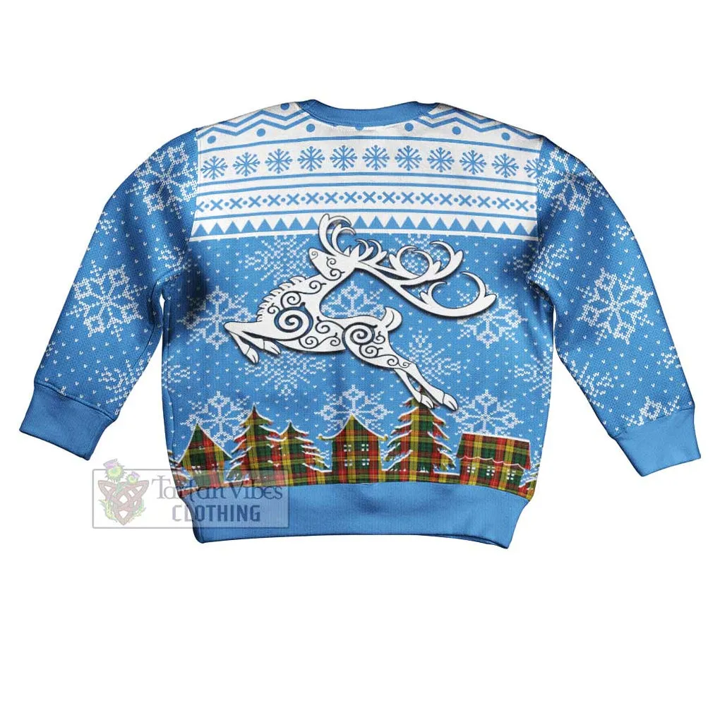 Buchanan Clan Christmas Kid Ugly Sweater with Tartan and Celtic Reindeer Style