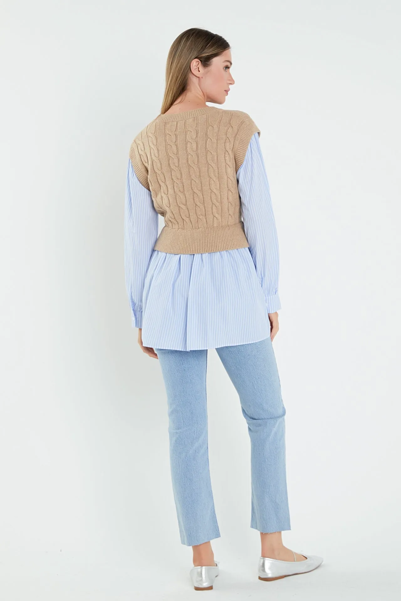 Cable Knit Long Striped Shirt