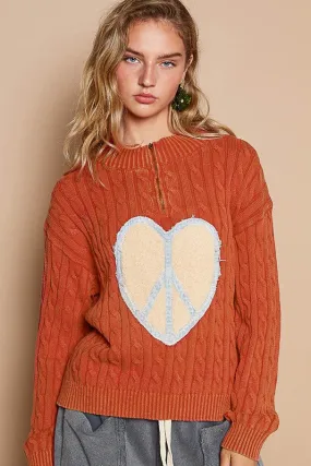 Cable-Knit Peace Patch Dropped Shoulder Sweater