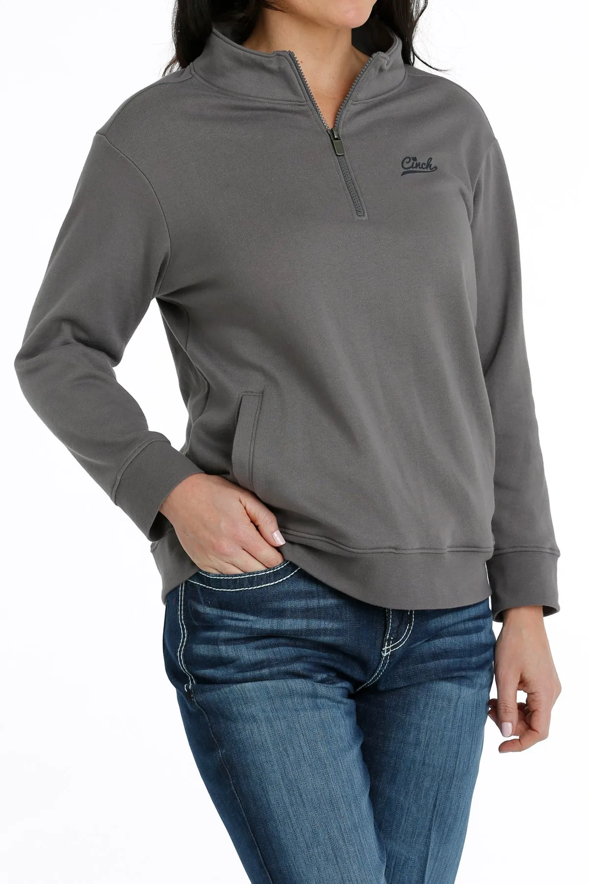 Cinch Ladies Gray 1/4 Zip Fleece Pullover