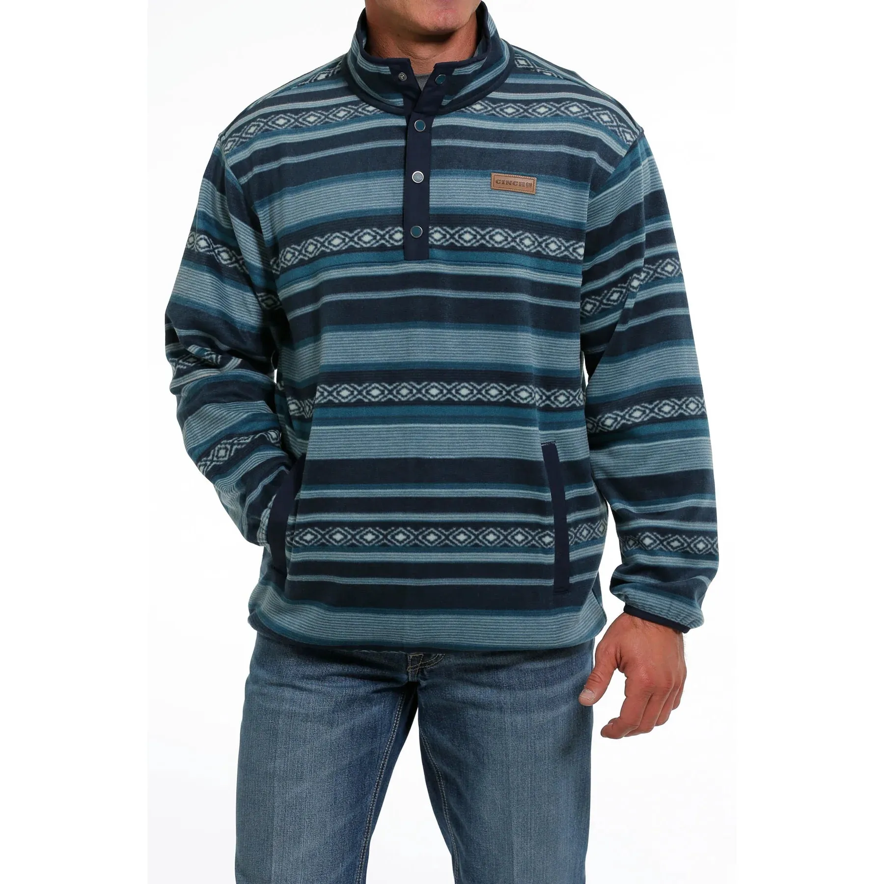 Cinch Men's Blue/White Aztec Print Fleece Pullover