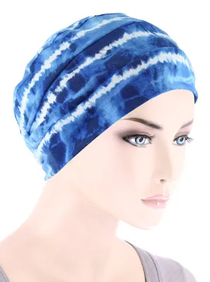 CKC-120#Chemo Cloche Cap in Blue Tie Dye Stripe