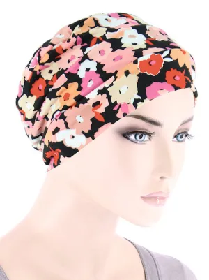 CKC-143#Chemo Cloche Cap in Black Pink Mod Petite Floral