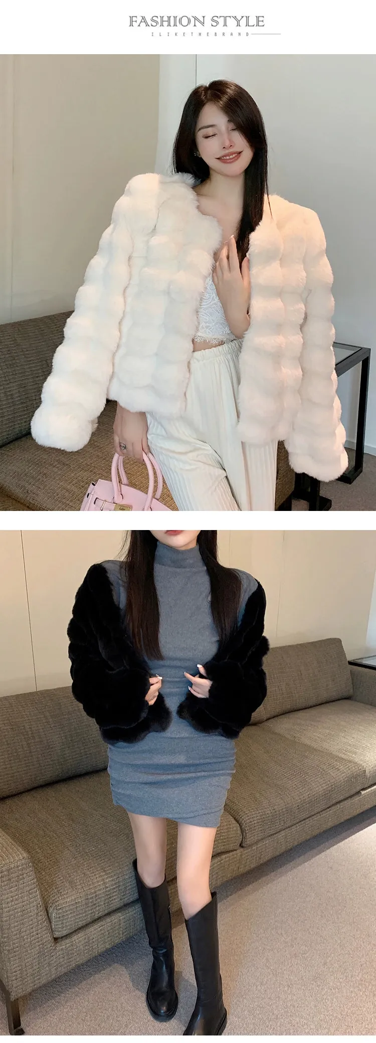 Coat for Women Rex Rabbit Fur Short Chic Imitated Mink Fur