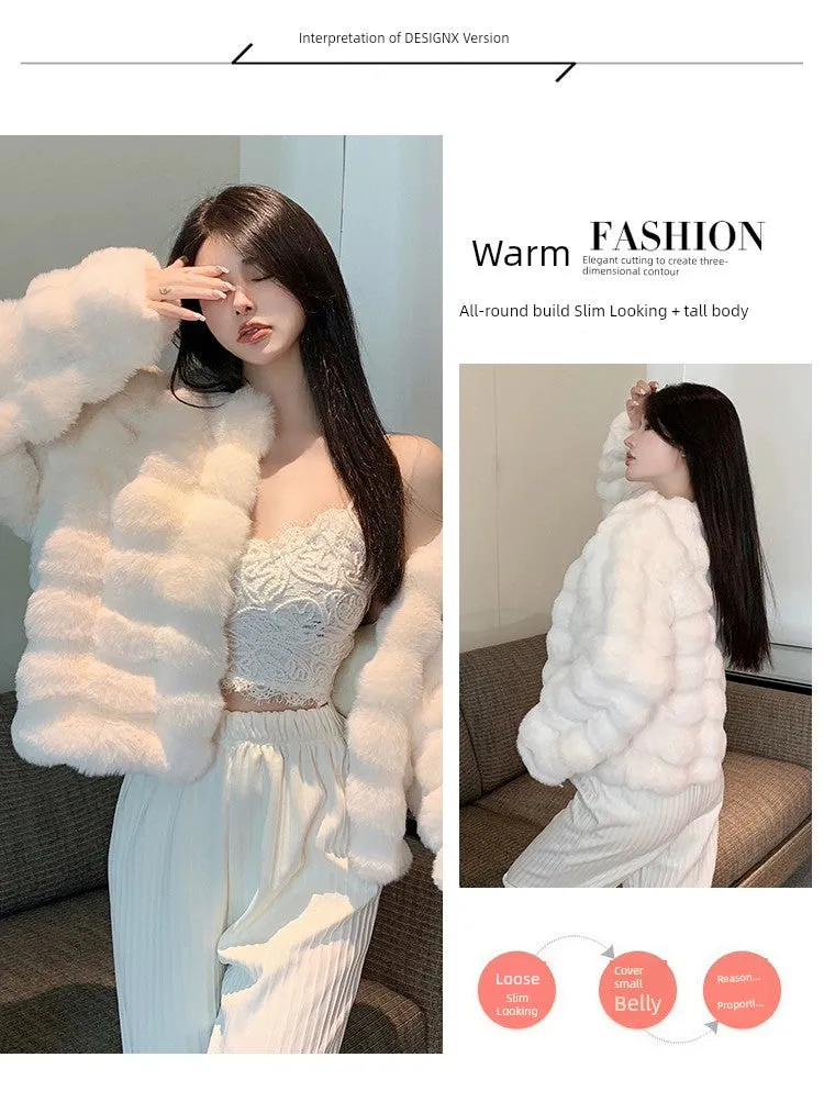 Coat for Women Rex Rabbit Fur Short Chic Imitated Mink Fur