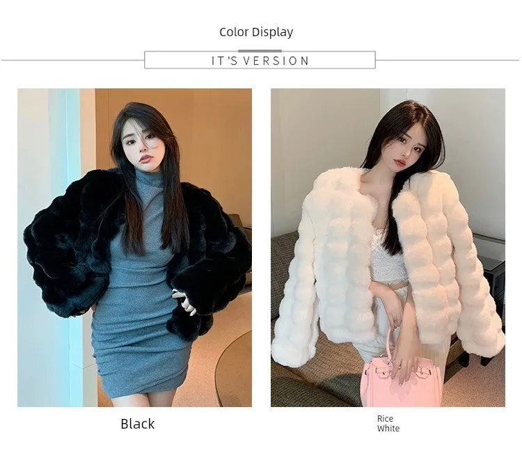 Coat for Women Rex Rabbit Fur Short Chic Imitated Mink Fur