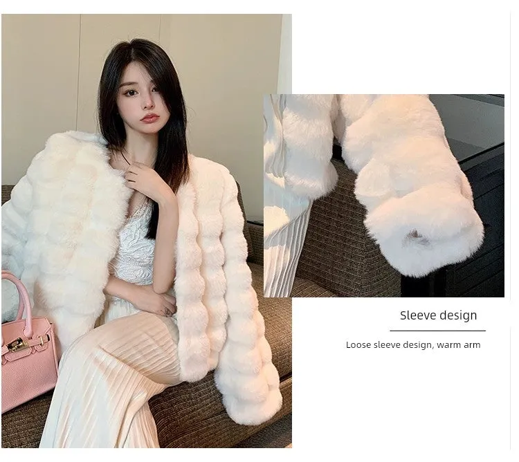 Coat for Women Rex Rabbit Fur Short Chic Imitated Mink Fur