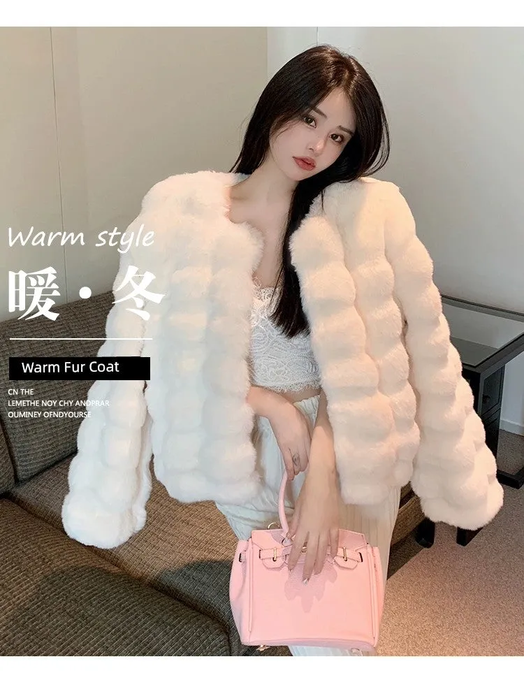 Coat for Women Rex Rabbit Fur Short Chic Imitated Mink Fur