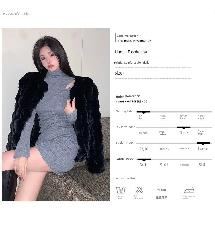 Coat for Women Rex Rabbit Fur Short Chic Imitated Mink Fur