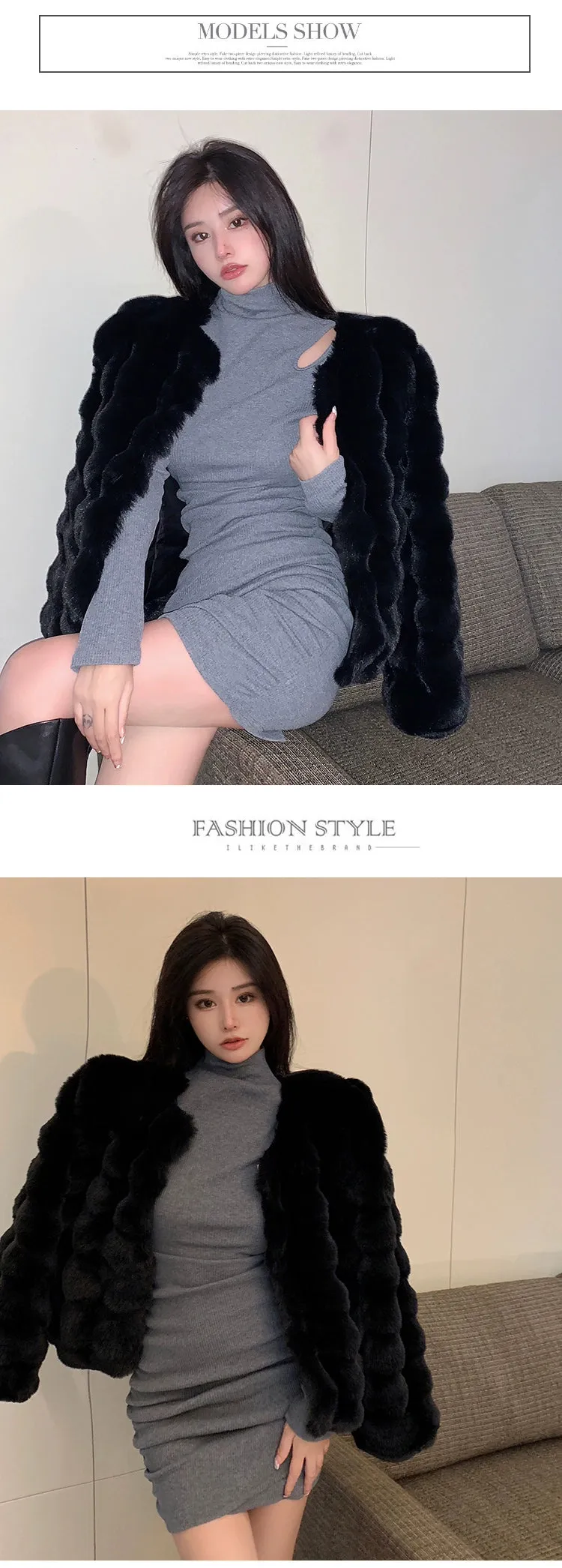 Coat for Women Rex Rabbit Fur Short Chic Imitated Mink Fur