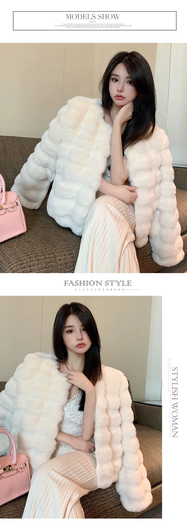 Coat for Women Rex Rabbit Fur Short Chic Imitated Mink Fur