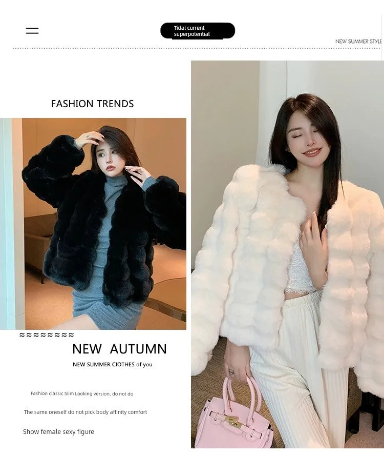 Coat for Women Rex Rabbit Fur Short Chic Imitated Mink Fur