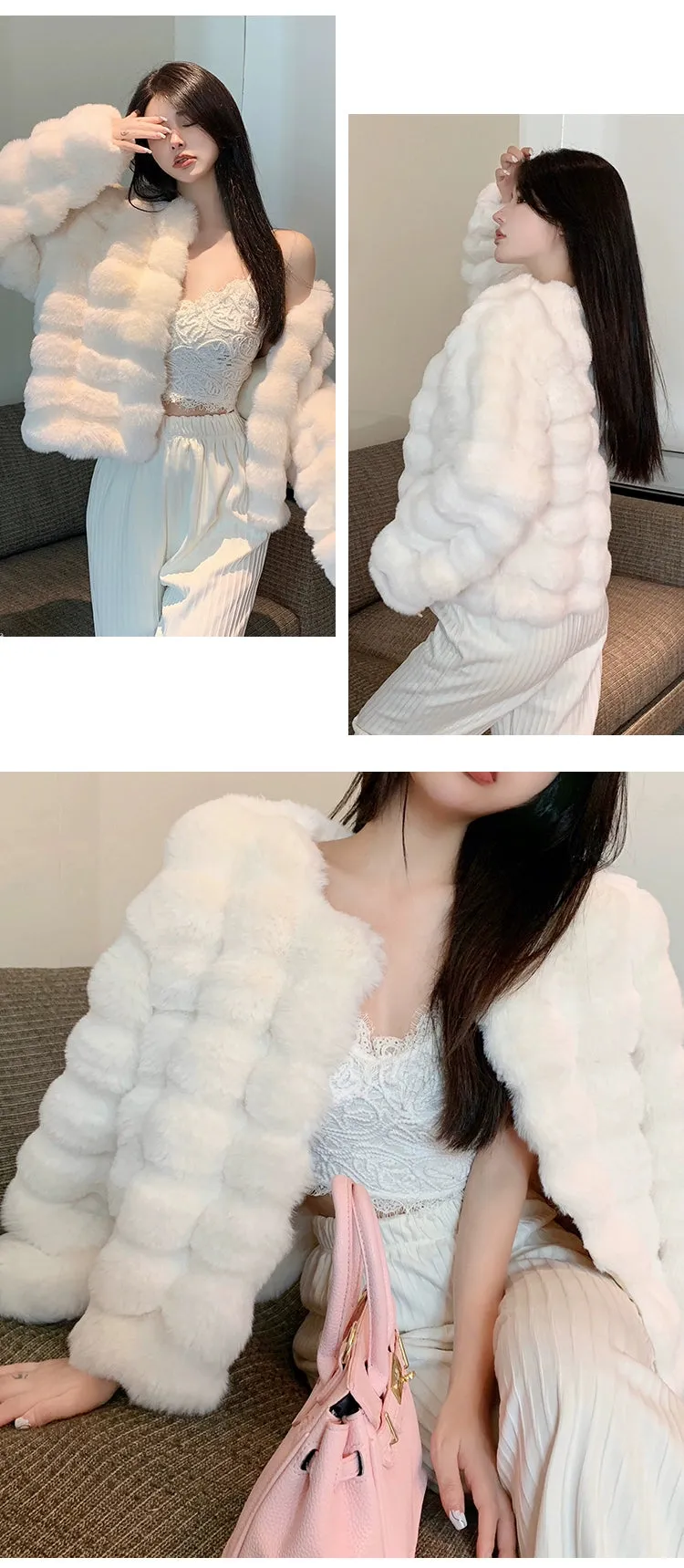 Coat for Women Rex Rabbit Fur Short Chic Imitated Mink Fur