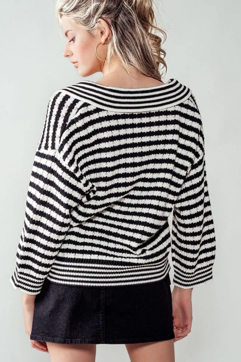 Collar Striped Knit Top