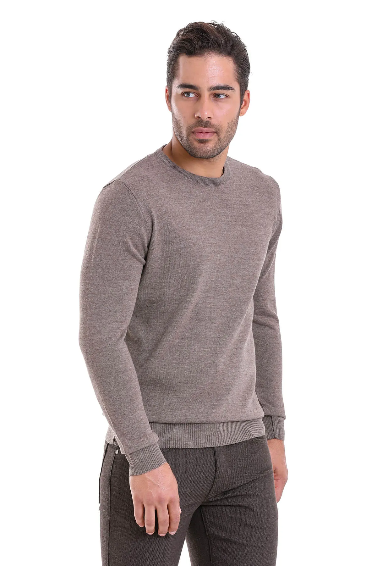 Comfort Fit Wool Blend Mink Crewneck Sweater