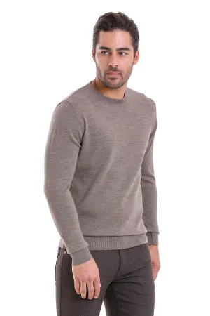 Comfort Fit Wool Blend Mink Crewneck Sweater