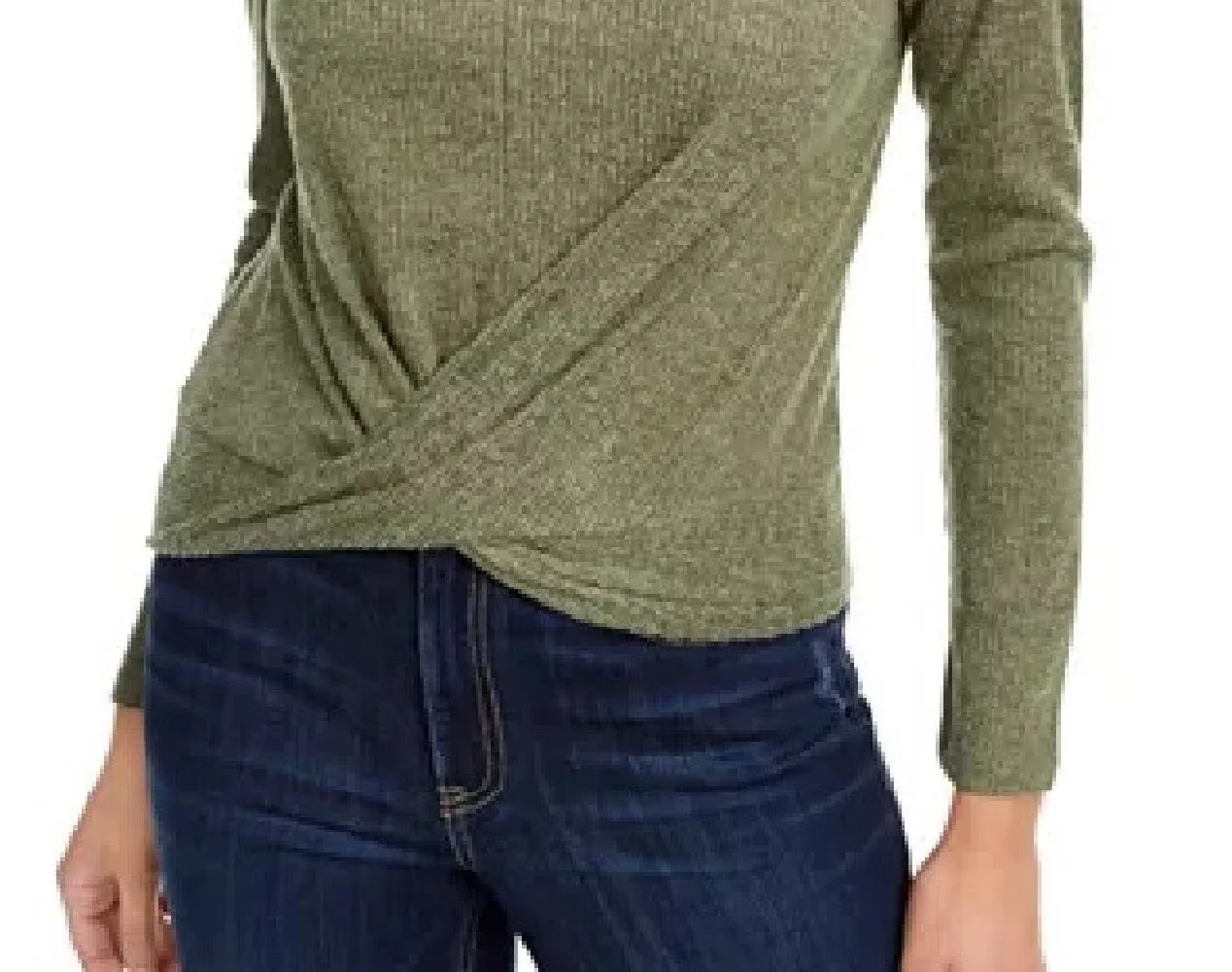 Crave Fame Juniors' Cozy Twist-Front Turtleneck Top Green Size Medium