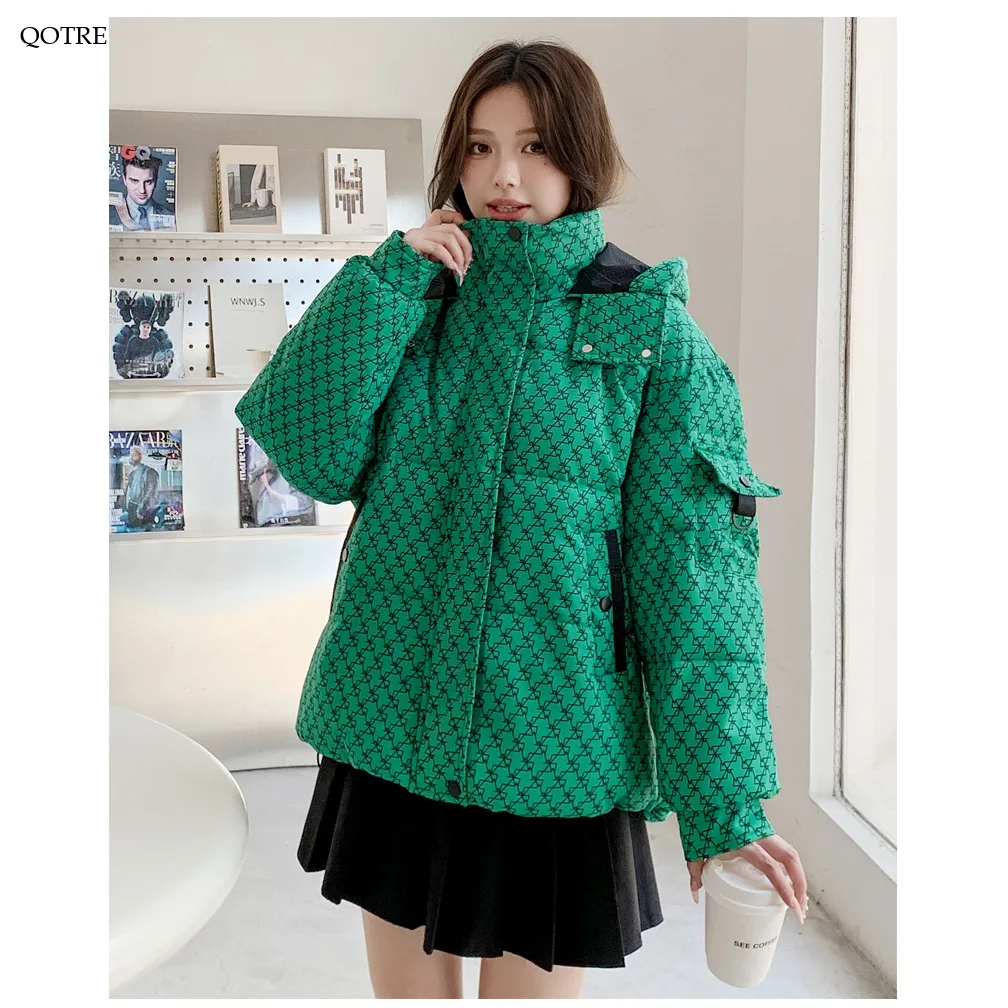 Cropped Thickened Houndstooth Puffer Jacket