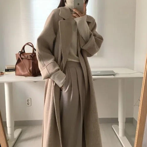 Darianrojas 2000s fashion Korean Style Chic Autumn and Winter Clothing French Niche Lazy Woolen Coat Loose Temperament Mid-Length Woolen Coat for Women