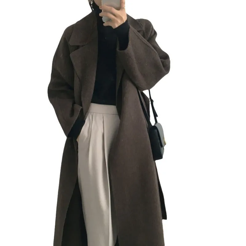 Darianrojas 2000s fashion Korean Style Chic Autumn and Winter Clothing French Niche Lazy Woolen Coat Loose Temperament Mid-Length Woolen Coat for Women