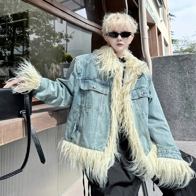 Denim Casual Fur Patchwork Jacket