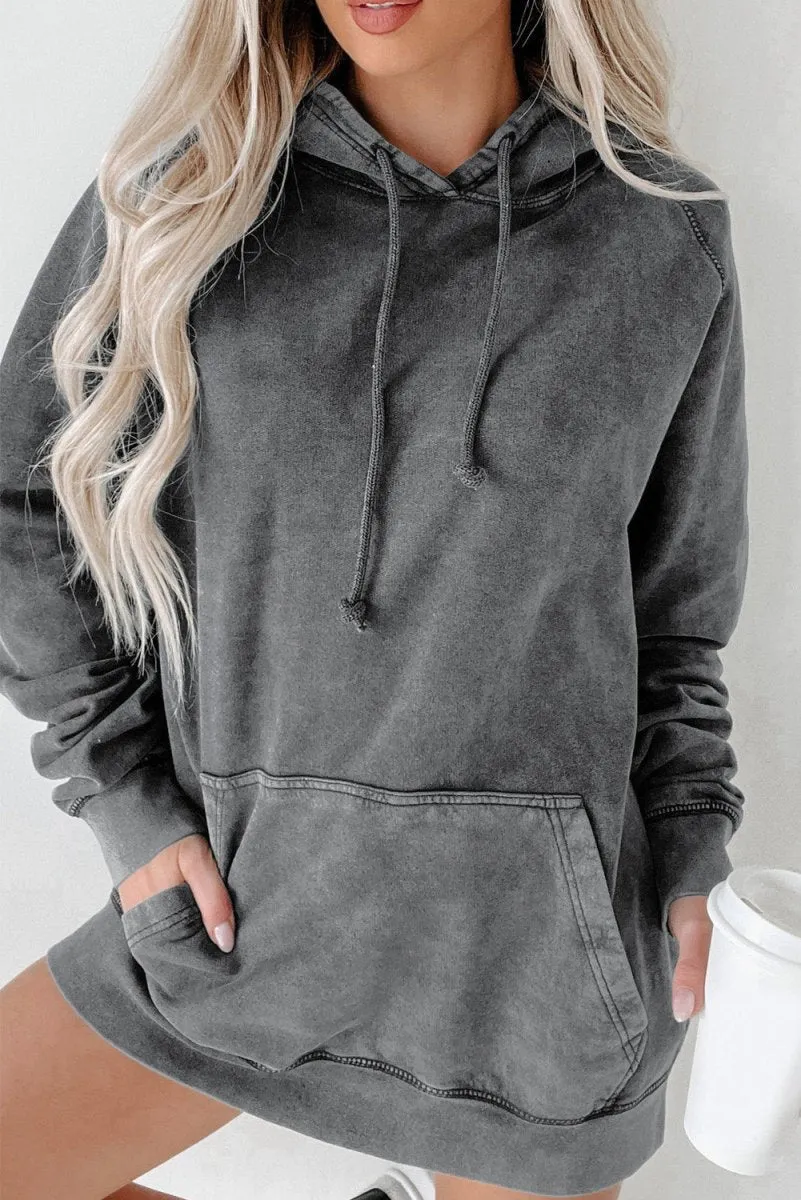 Drawstring Mineral Wash Pullover Hoodie