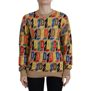 Dsquared² Brown Cotton Long Sleeve Crew Neck Printed Sweater