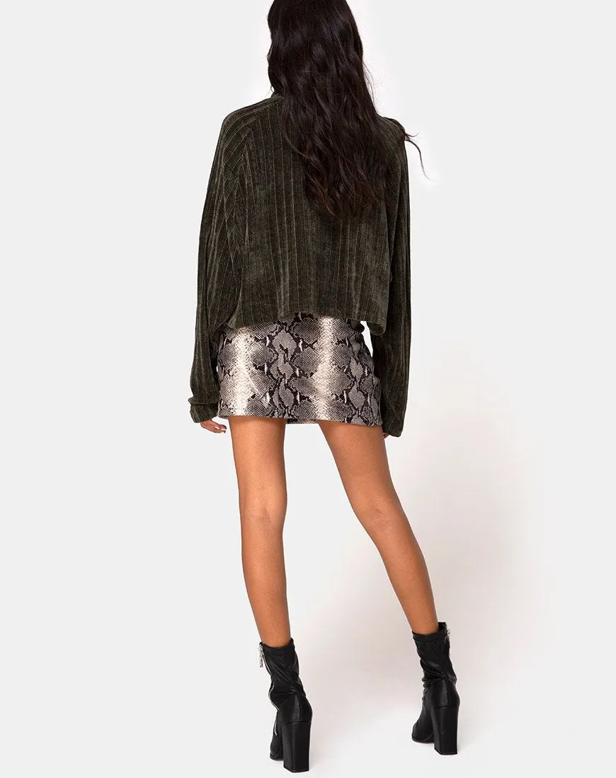 Evie Cropped Sweater in Khaki Chenille