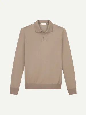 Extrafine Merino Buttonless Polo Taupe