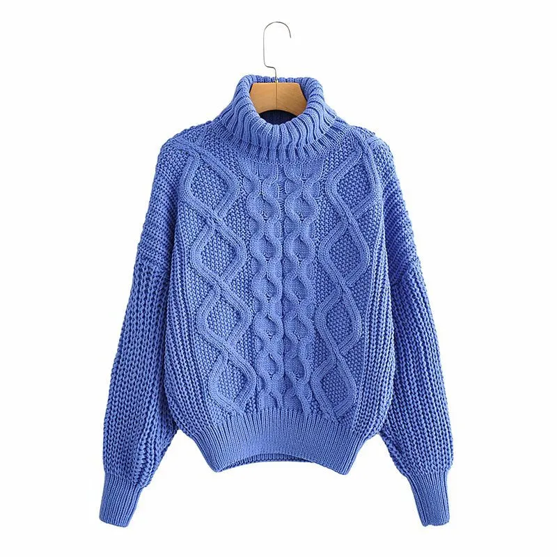 Fashionkova  2024 Thick Needle Twist Sweater Women Korean Vintage Cashmere Knitted Pullover Winter Turtle Neck Lazy Oaf Female Clothing