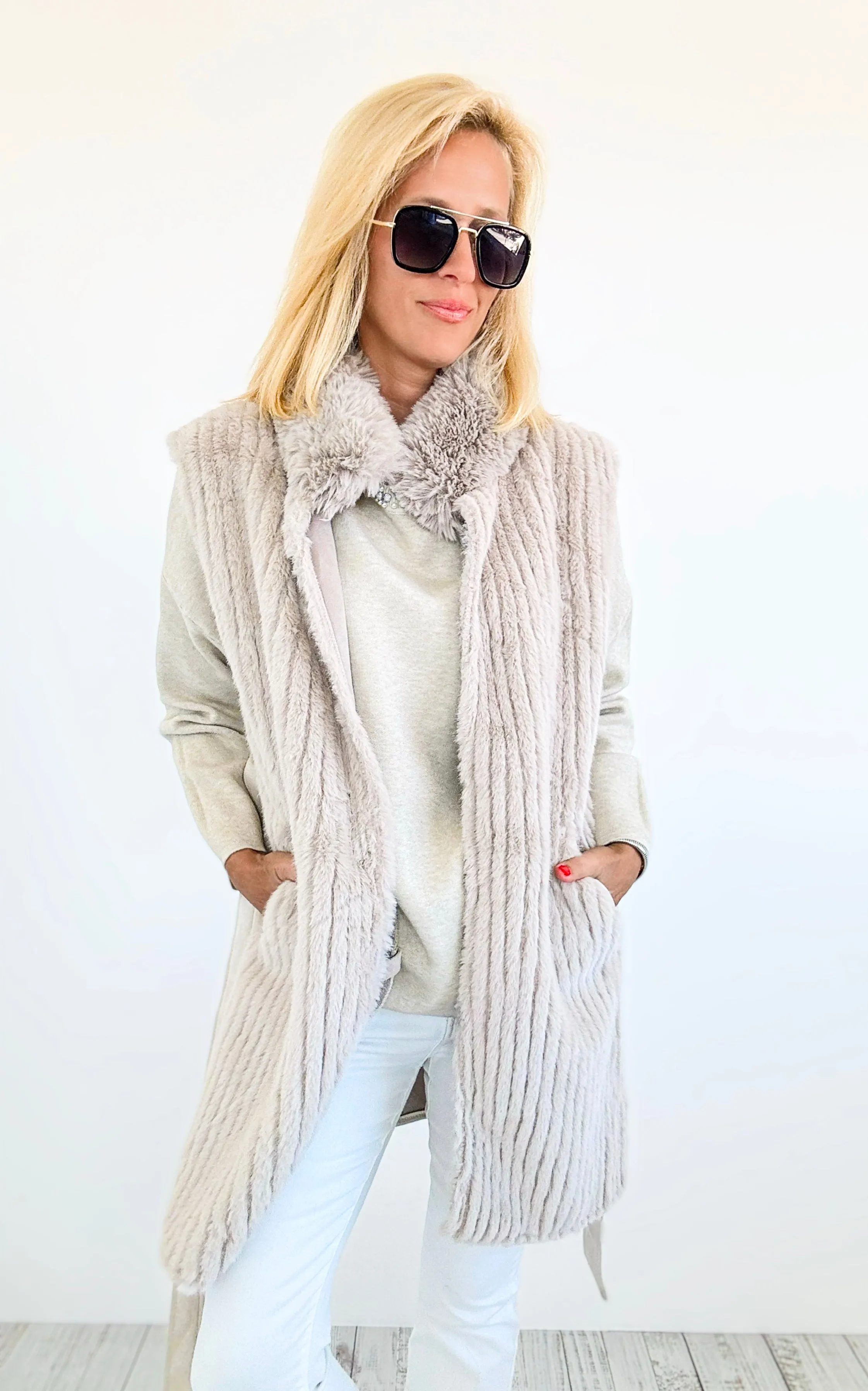 Fuzzy Belted Vest - Beige