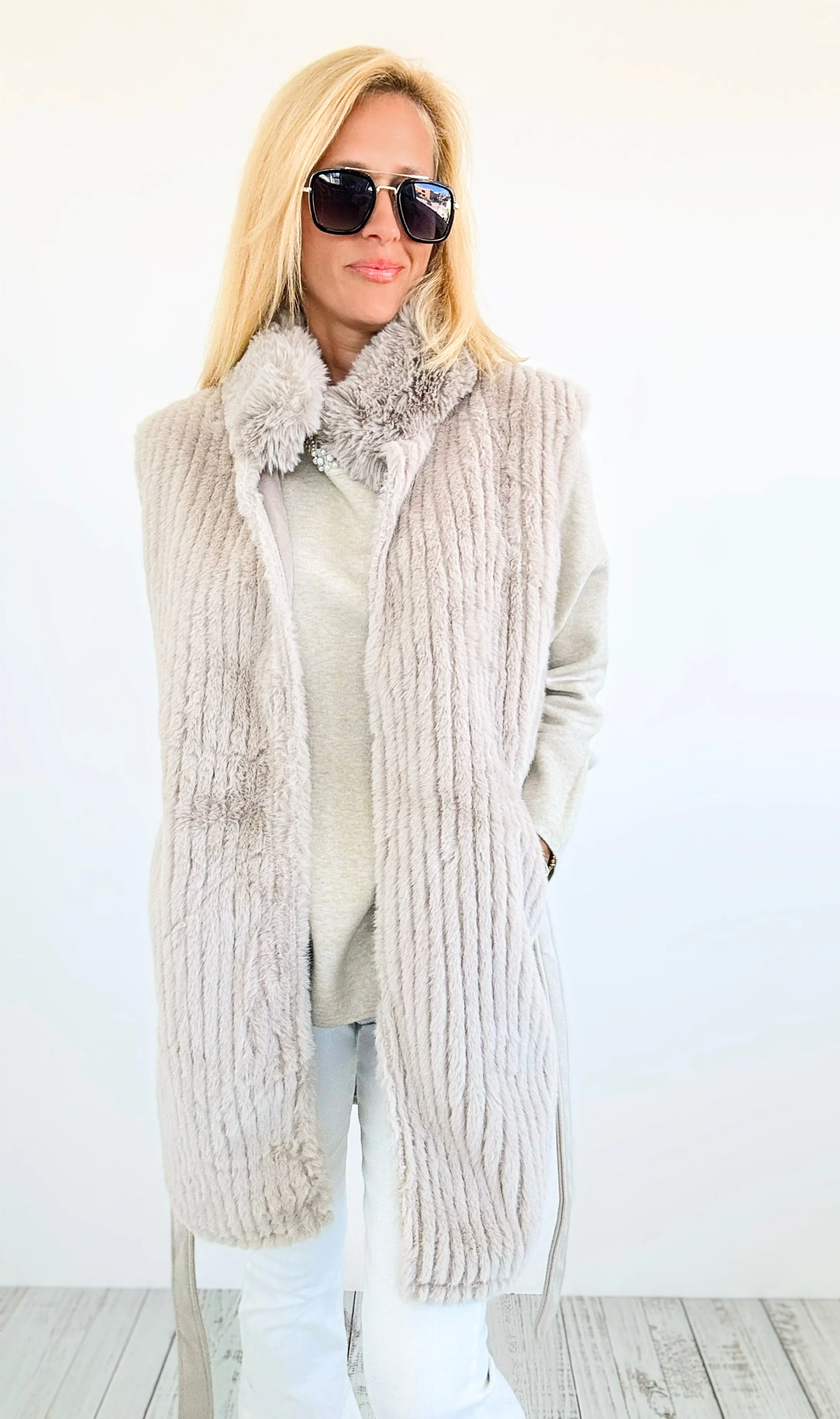 Fuzzy Belted Vest - Beige