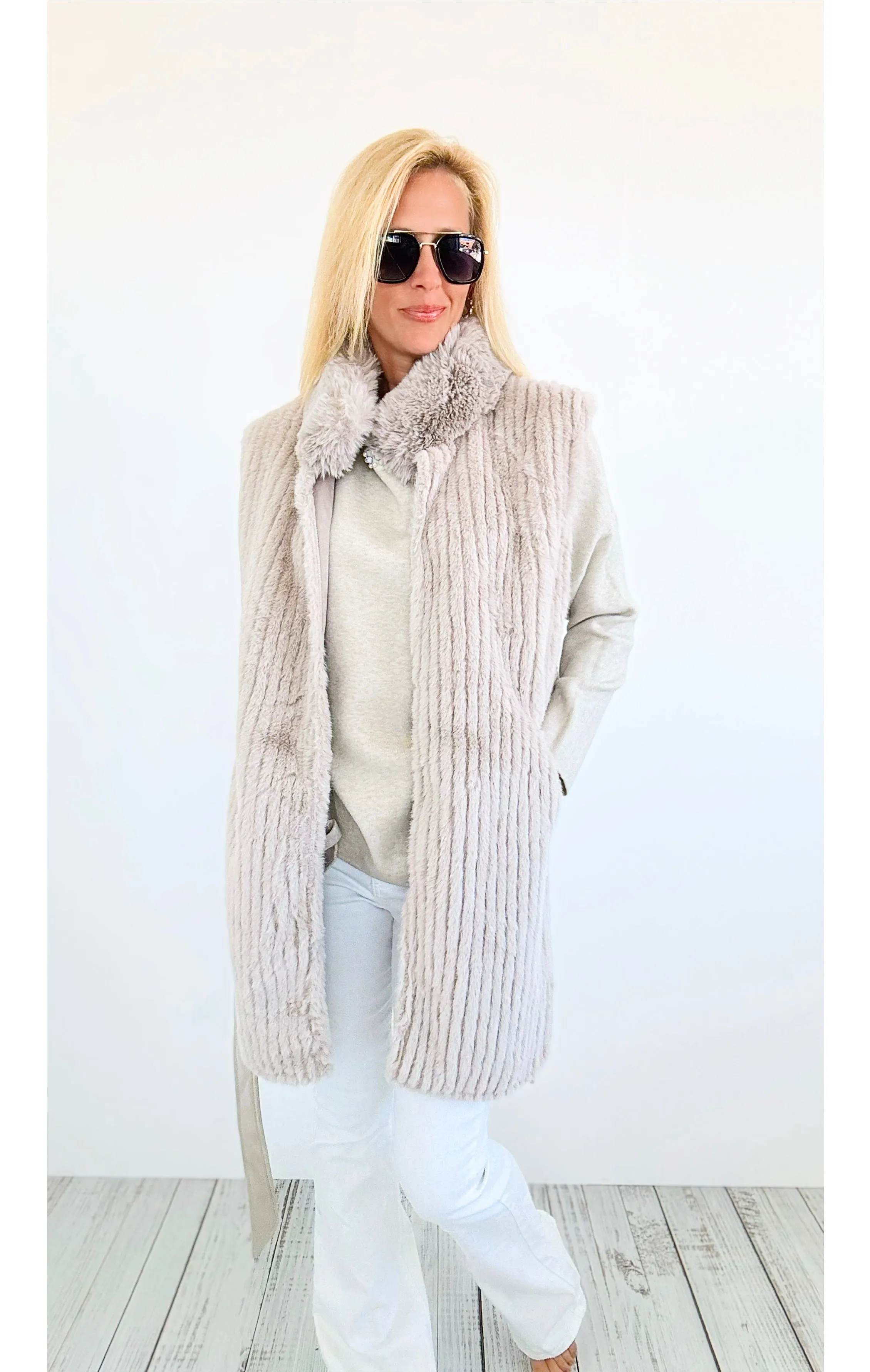 Fuzzy Belted Vest - Beige