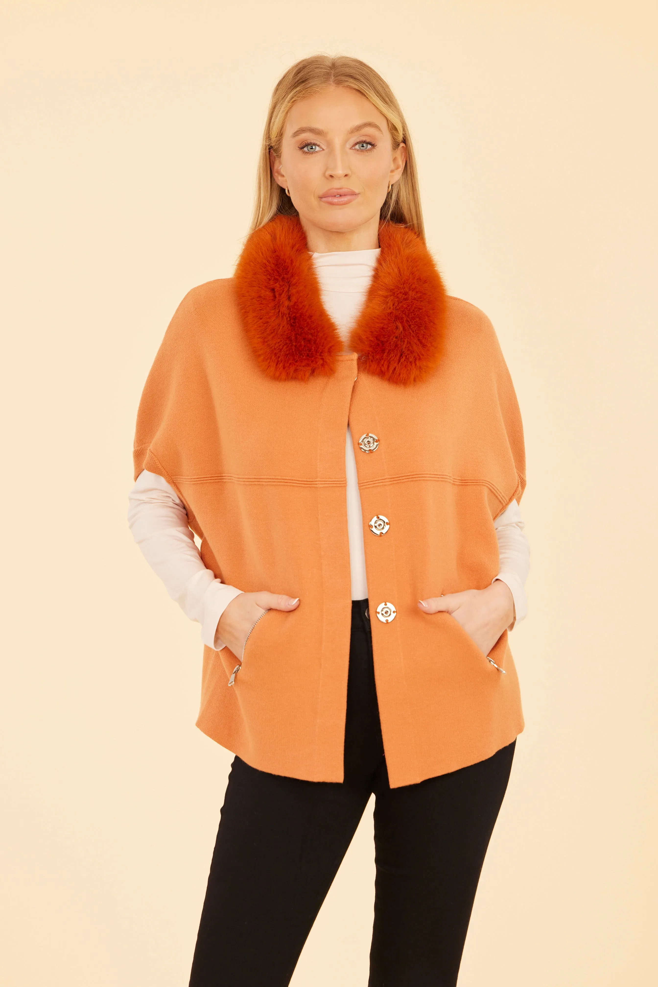 FW'24 Faux Fur Collar Short Sleeved Cardigan