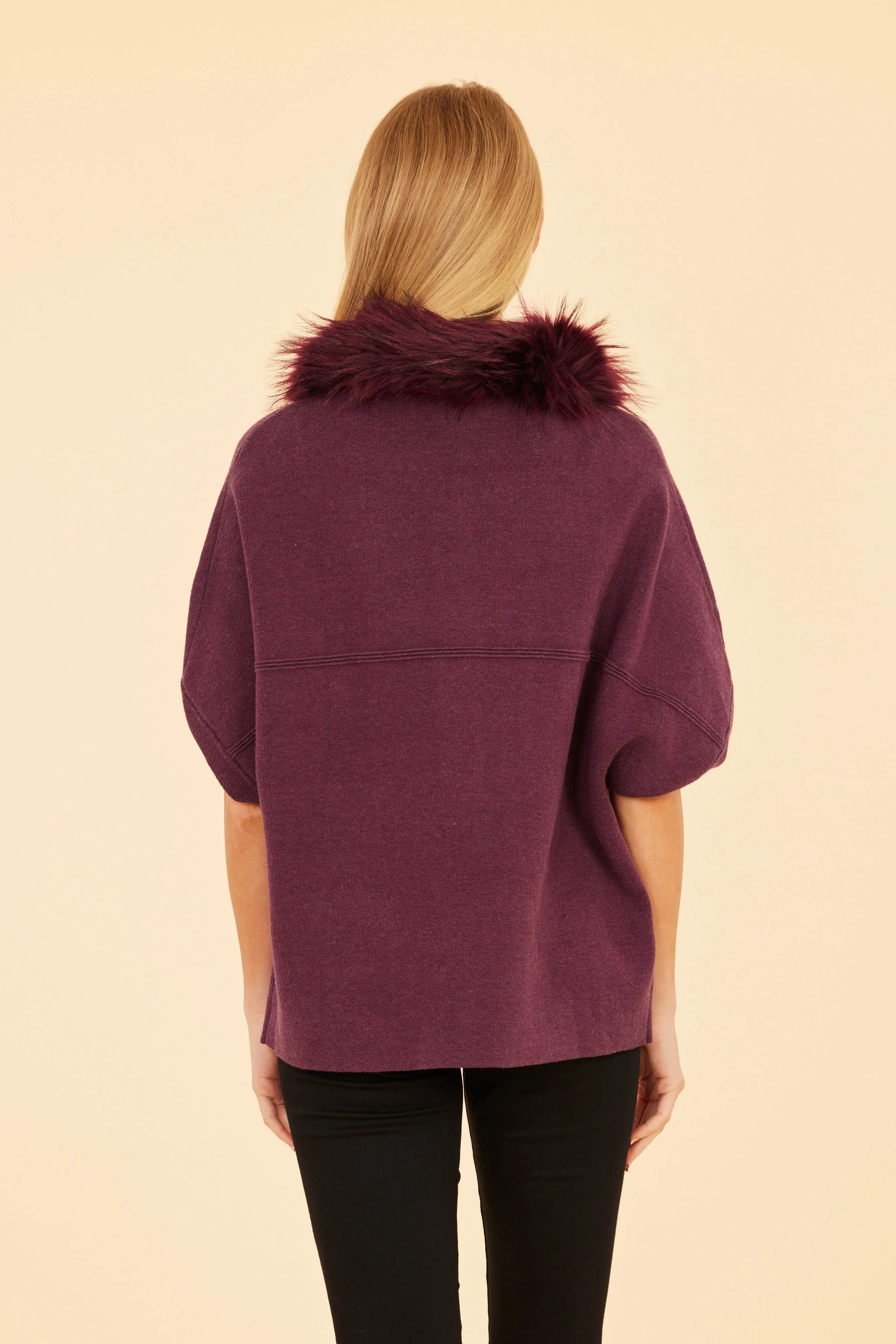 FW'24 Faux Fur Collar Short Sleeved Cardigan