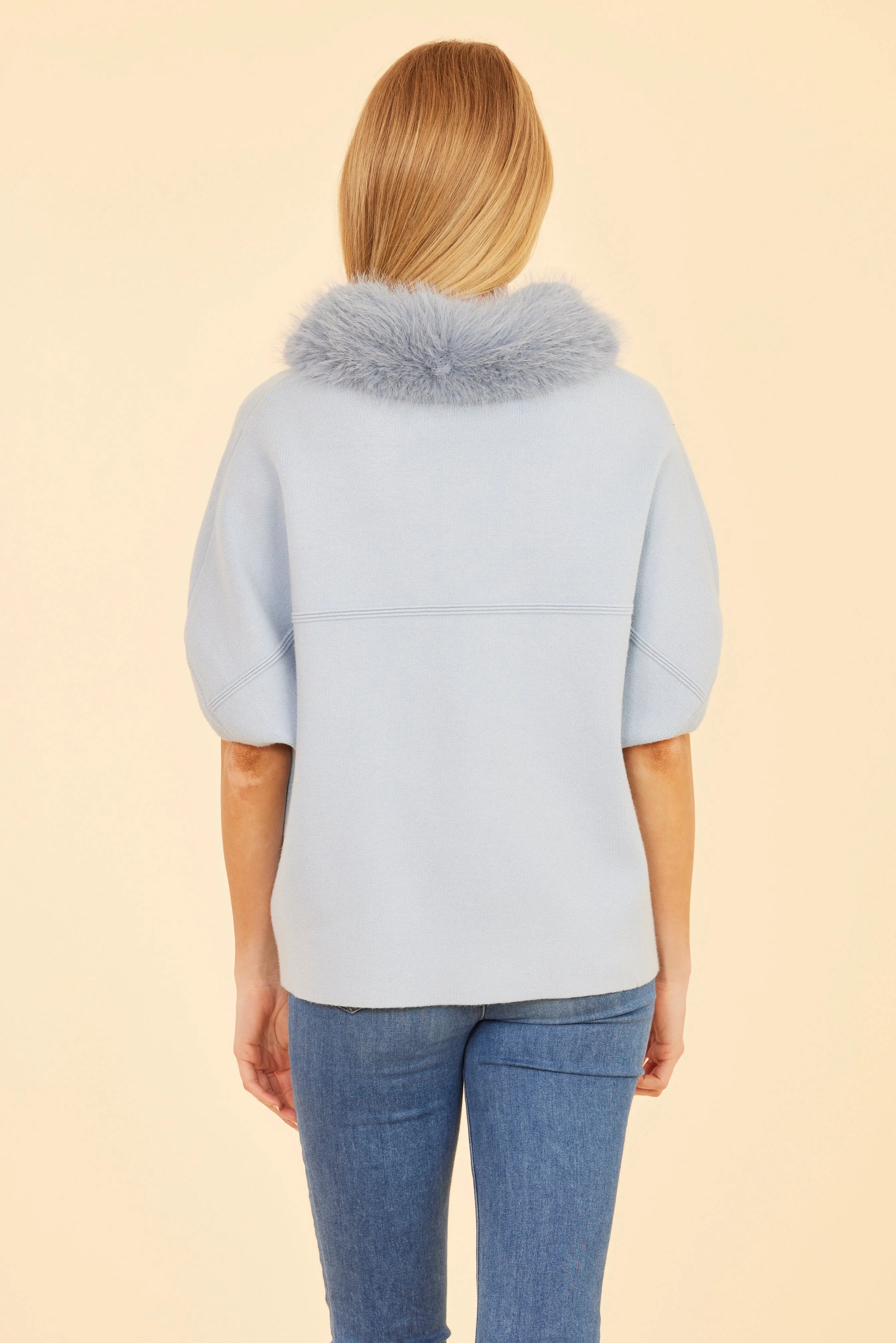 FW'24 Faux Fur Collar Short Sleeved Cardigan