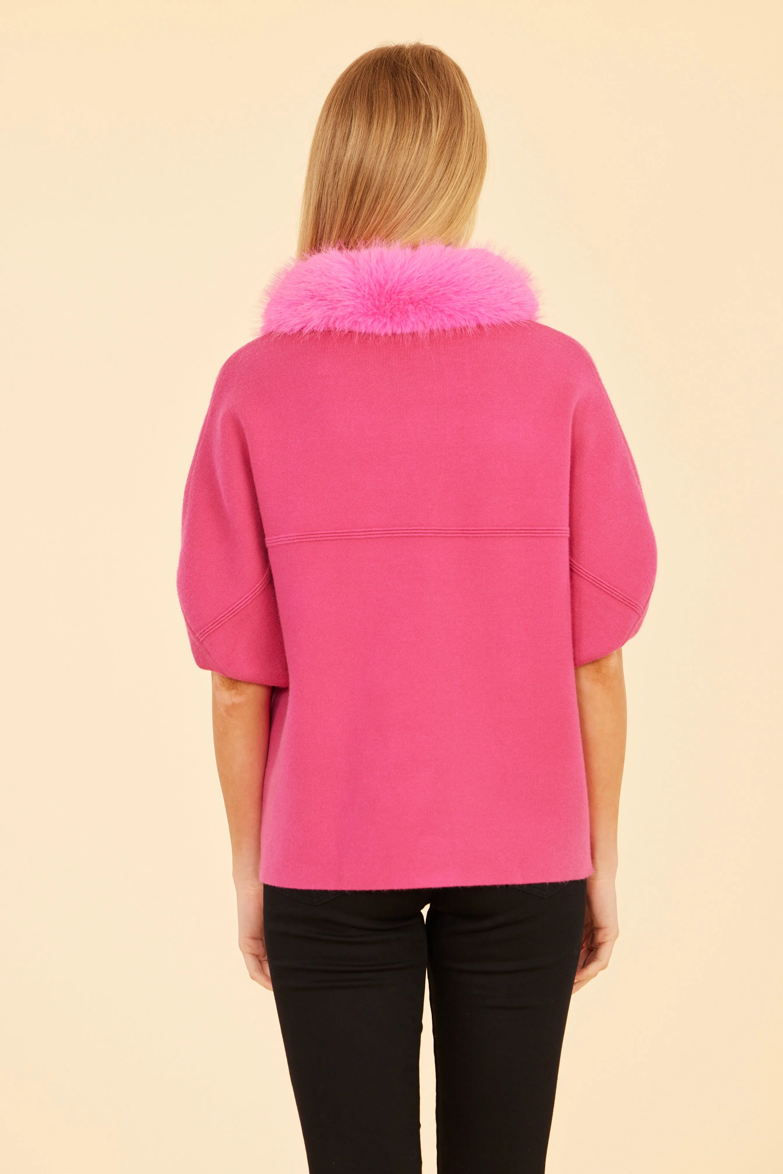 FW'24 Faux Fur Collar Short Sleeved Cardigan