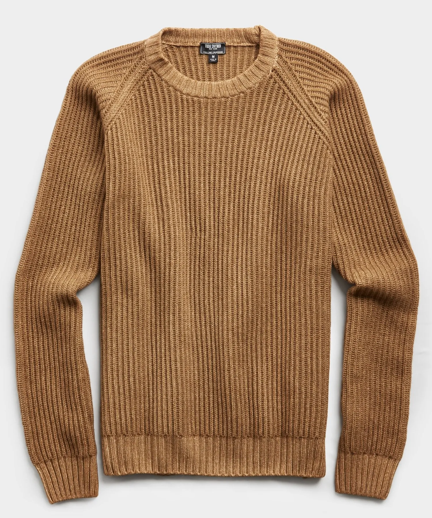 Garment Dyed Cashmere Raglan Rib Crew in Camel