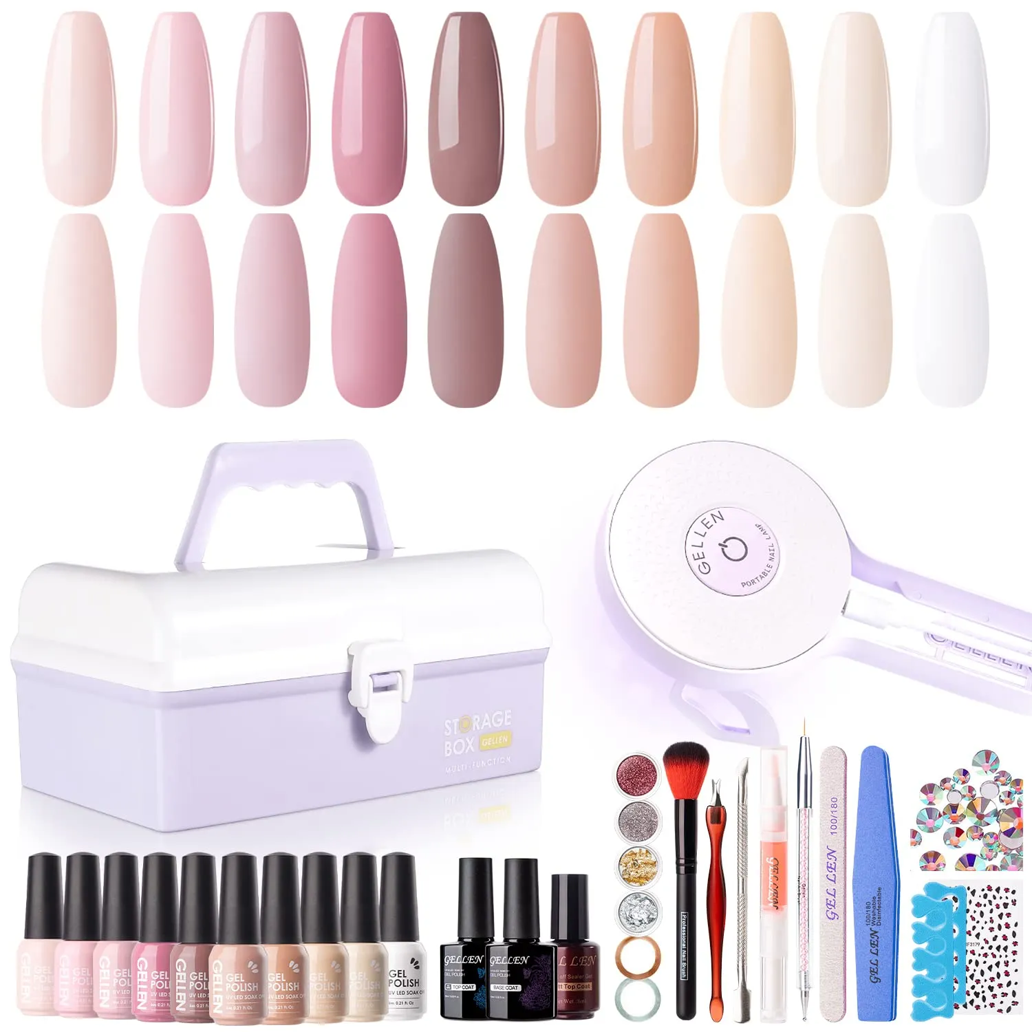 Gel Nail Polish Kit with UV Light, 10 Colors Natural Nude Gel Nail Polish Kit with 36W Nail Lamp