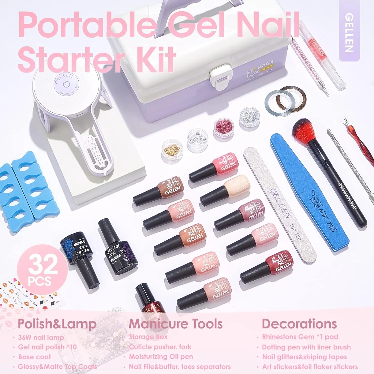 Gel Nail Polish Kit with UV Light, 10 Colors Natural Nude Gel Nail Polish Kit with 36W Nail Lamp