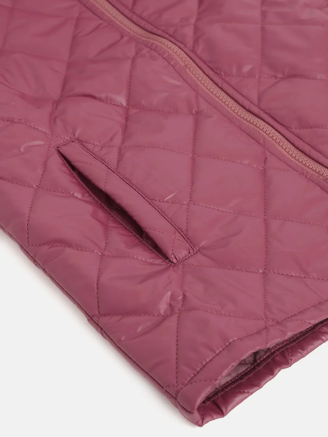 Girls Maroon Sleeveless Puffer Jacket