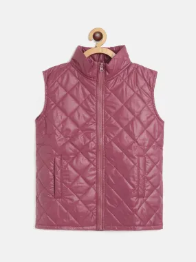 Girls Maroon Sleeveless Puffer Jacket