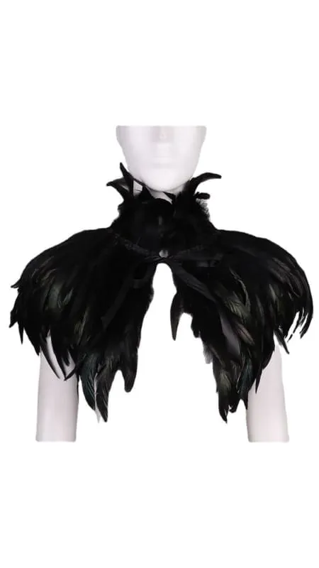 Gothic Feathered Stage Nightclub Cape with Stunning Feather Collar