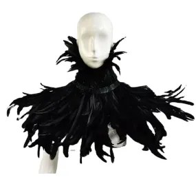 Gothic Feathered Stage Nightclub Cape with Stunning Feather Collar