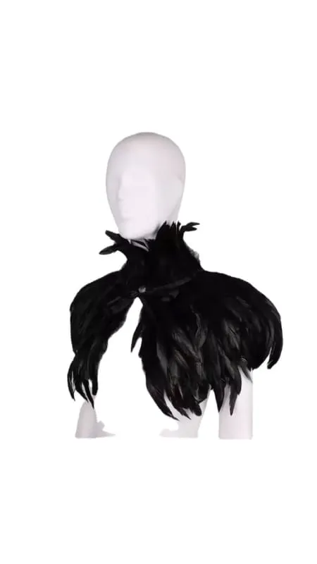 Gothic Feathered Stage Nightclub Cape with Stunning Feather Collar