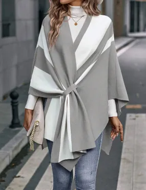 Grey Two Tone Cloak Sleeve Asymmetrical Hem Cardigan