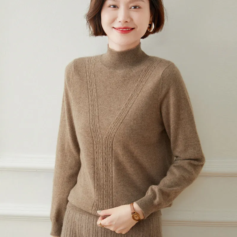 Half Turtleneck Cashmere Sweater Women's Pullover Pure Knitted Cashmere Sweater