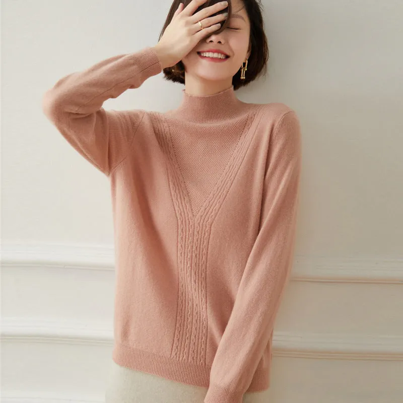 Half Turtleneck Cashmere Sweater Women's Pullover Pure Knitted Cashmere Sweater