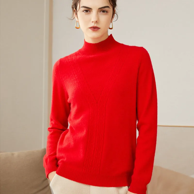 Half Turtleneck Cashmere Sweater Women's Pullover Pure Knitted Cashmere Sweater