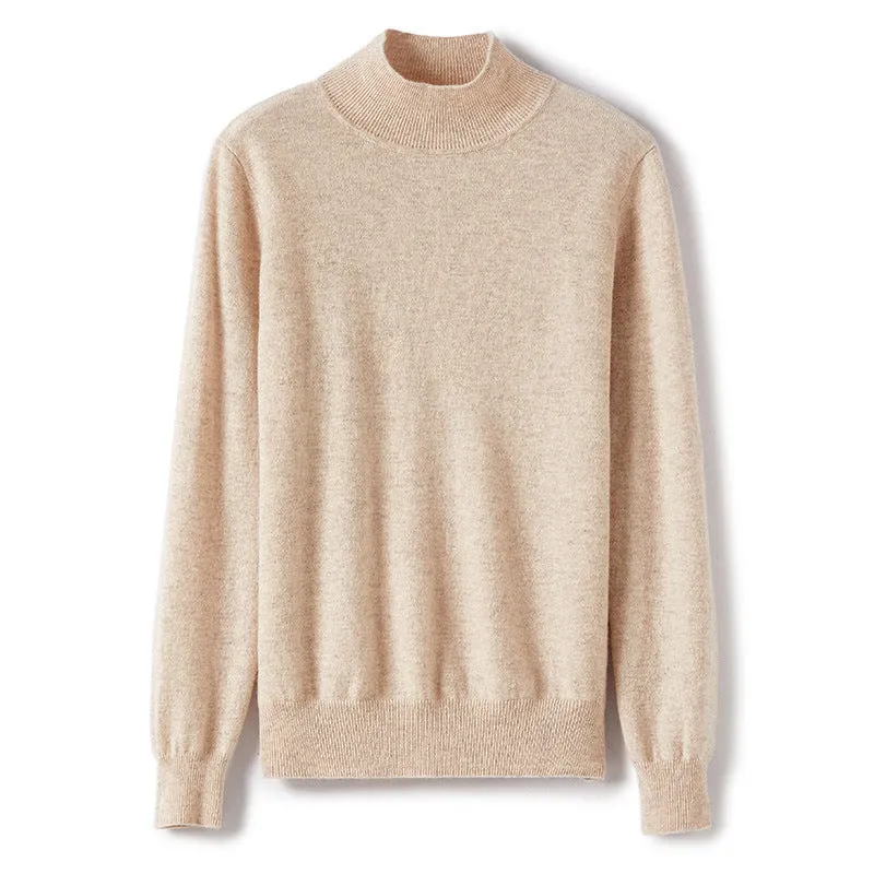 Half Turtleneck Solid Color Slim Casual Versatile Knitted Long-sleeved Cashmere Sweater for Women